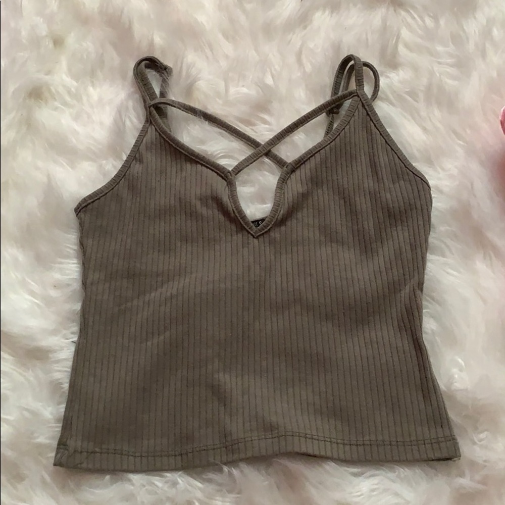 Olive green cotton on crop top